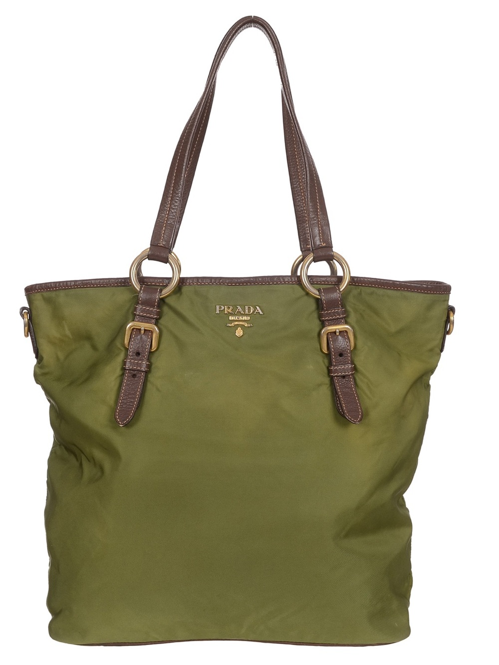 ♥️Prada Olive Green Nylon Tote with Brown Leather Trim♥️